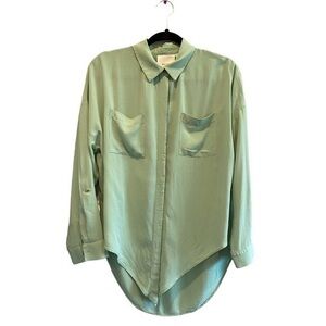 Anthropologie Maeve Seafoam Green Tie Button Down Shirt